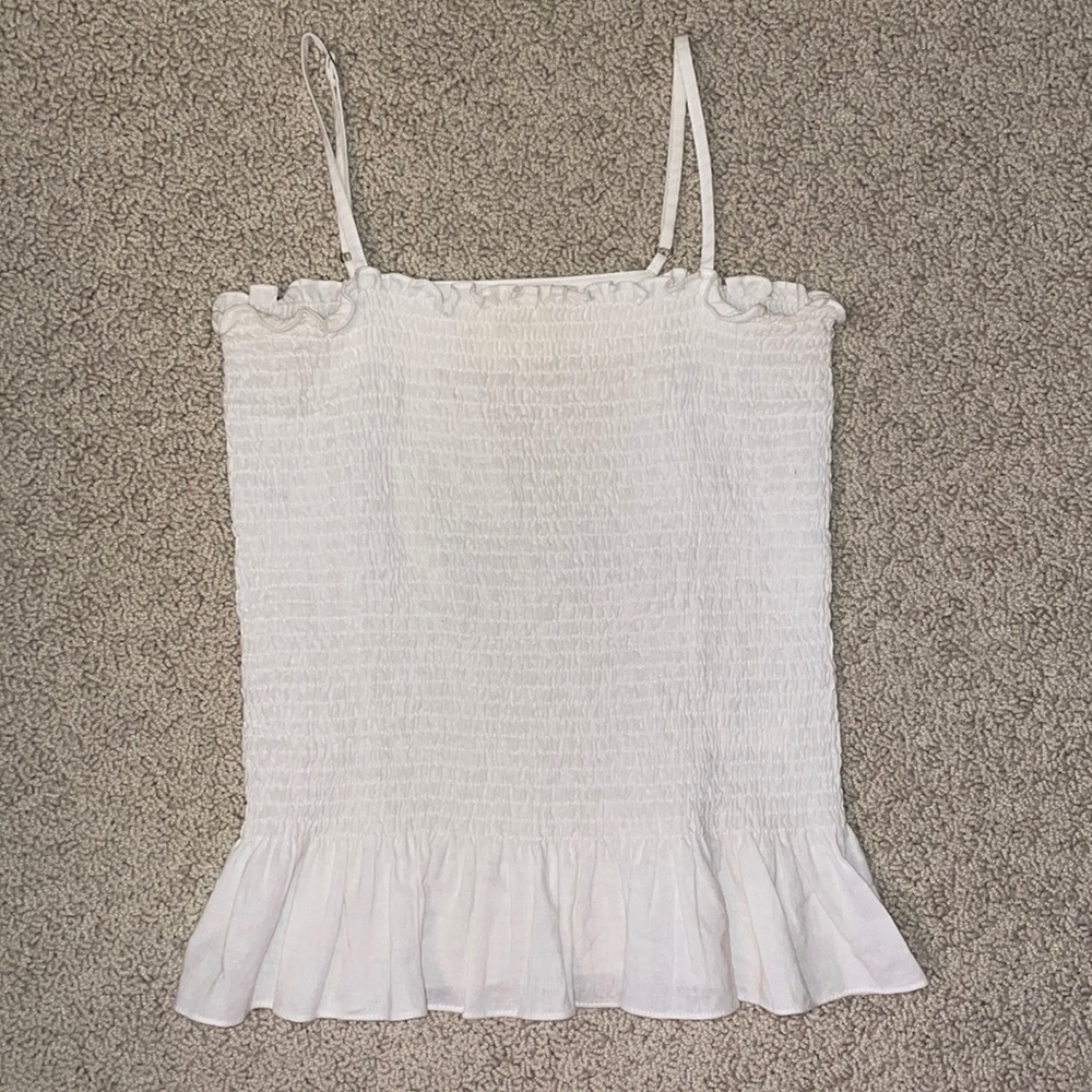 Anthropologie Maeve Smocked White Sleeveless Tank Top
